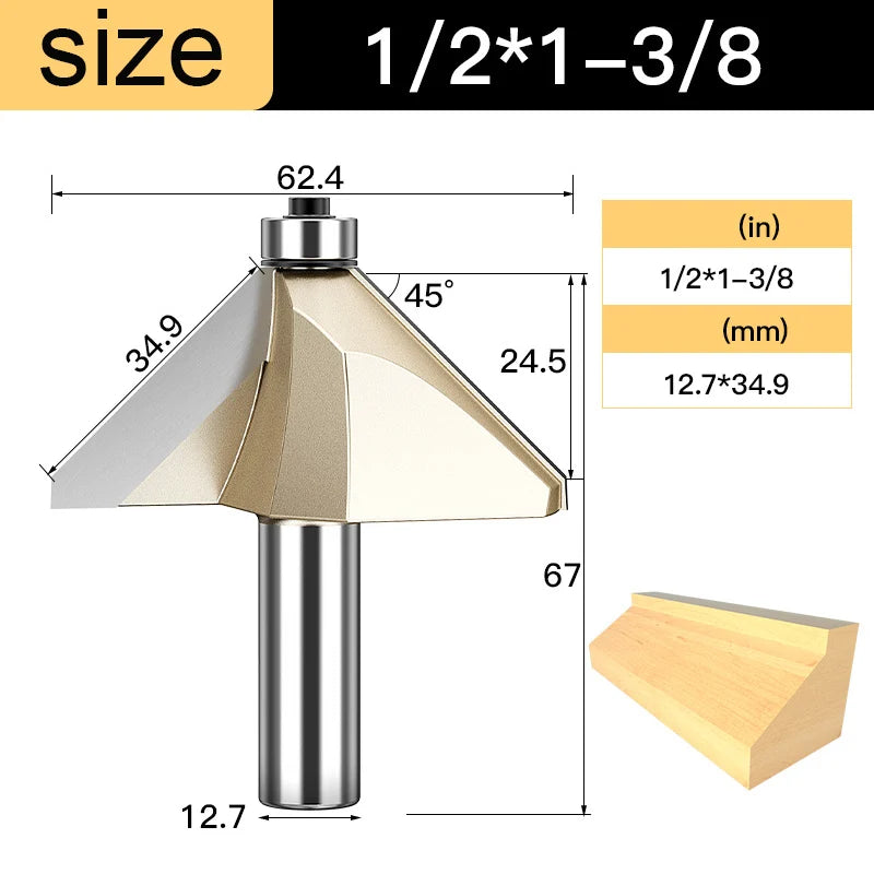 Tideway 45 Deg Bevel Edge Forming Chamfer Router Bits with Bearing Chamfering CNC Wood Cutting Tools Woodworking Milling Cutter