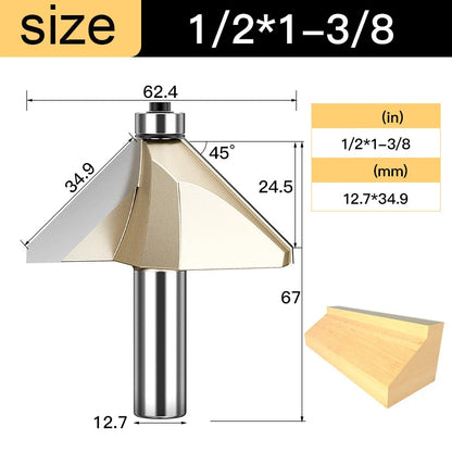 Tideway 45 Deg Bevel Edge Forming Chamfer Router Bits with Bearing Chamfering CNC Wood Cutting Tools Woodworking Milling Cutter