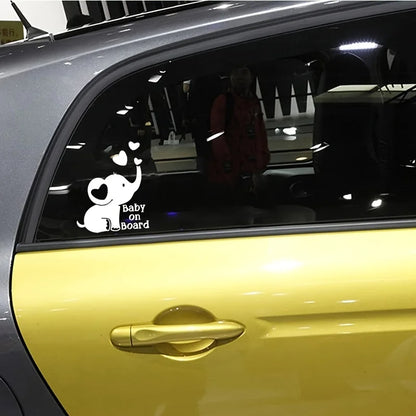 Creative Car Reflective Sticker Baby on Board, Elephant Window Decoration, Car Sticker, Essential for Mother and Baby, Safety Reminder, Laptop Sticker
