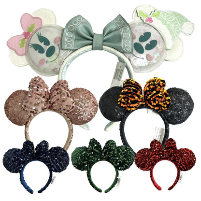 2025 Disney Solid Color Minnie Mouse Ear Headband Large Sequin Hairbands Party Christmas Halloween Cosplay Costume for Girls