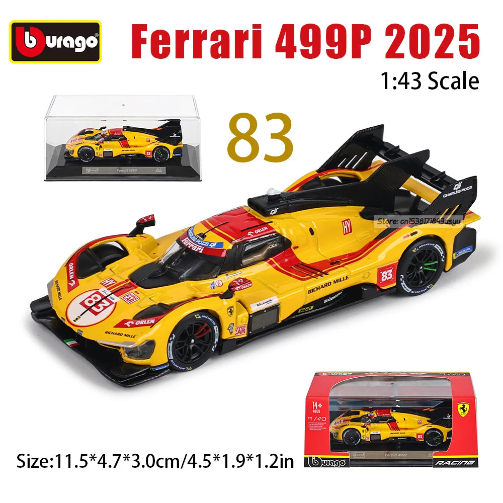 Bburago 1:43 296 GT3 racing Alloy die-casting car model toy WEC 24h Le Mans Hypercar 2025 Ferrari 499P No.83 Ye Yifei FIA WEC