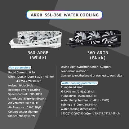 MANMU Water-cooled All In One CPU Liquid Cooling 360mm ARGB Water-Cooled Radiator for X99 Motherboard