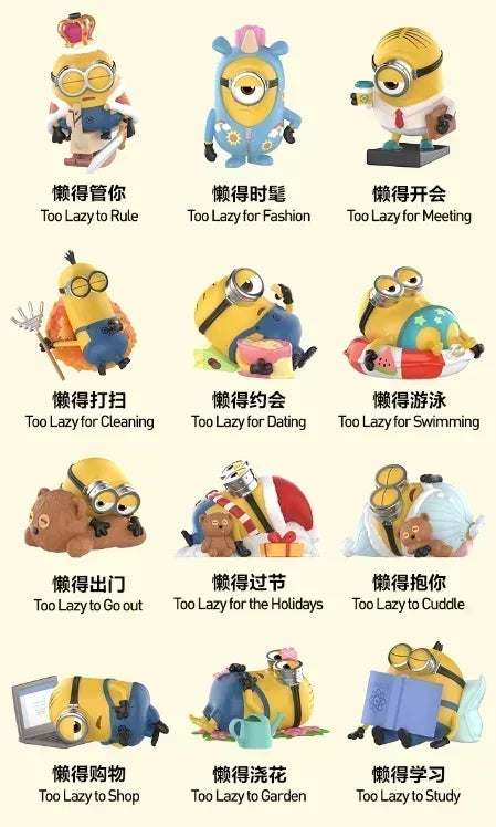 POP MART Minions Lazy Every Day Series Original Blind Box Surprise Mystery Box Cute Anime Action Figure Ornaments Figurines