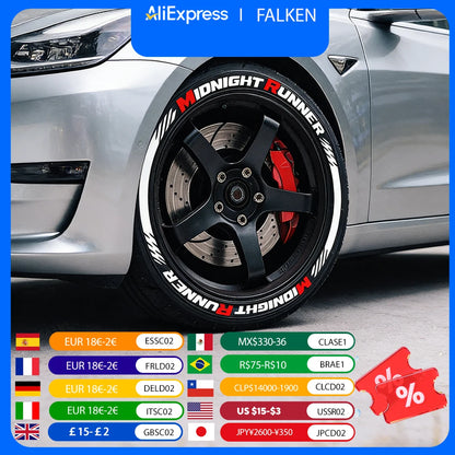 MIDNIGHT RUNNER Car Tire Decorative Sticker PVC Waterproof Sectional Decal No Glue  One Set For Four Tires