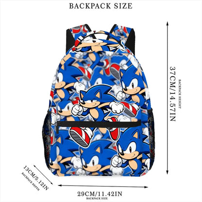 Cute Sonic The Hedgehog All Over Print Backpack Durable Casual Daypack With Mesh Pocket For School Picnic Travel