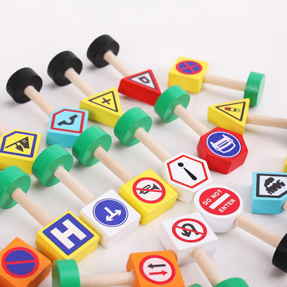 Wooden Children's City Traffic Road Signs Signboards Safety Awareness Scene Building Blocks Early Education Educational Toys
