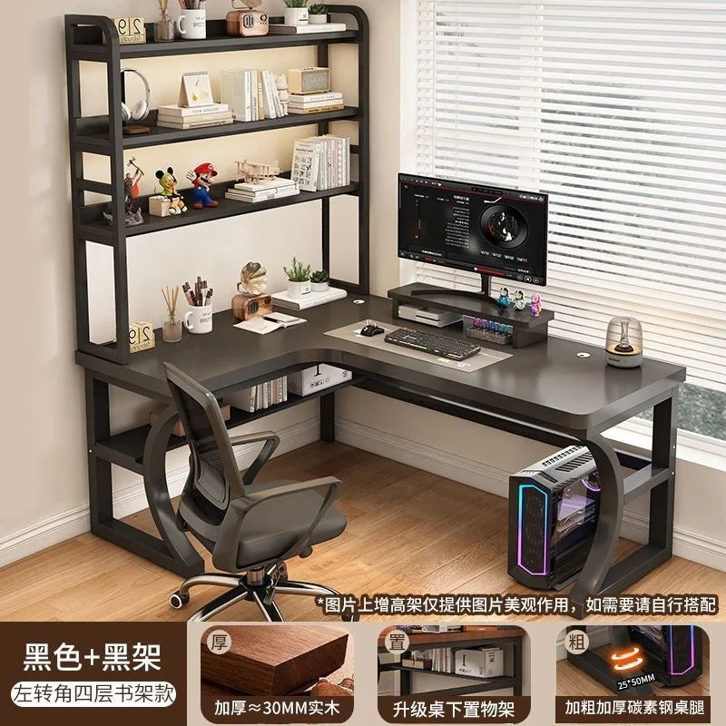 Computer Desk Corner Multi Functional Double Writing Table L Shaped Office Desk with Bookshelf Study Desk for Home Furniture