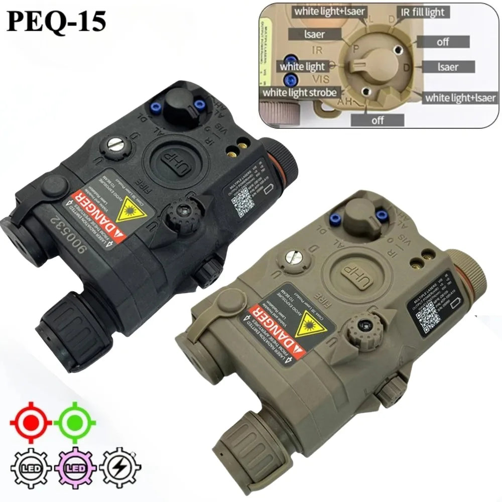 PEQ15 Red Green Dot IR Laser Sight UHP Weapon Gun Light Tactical LED Flashlight White Scout Lamp Outdoor Hunting Fit 20MM Rail