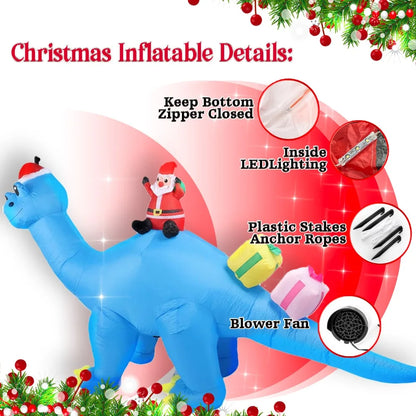 Christmas Inflatable Outdoor Decorations with LED Lights Santa Riding Blue Dragon Blow Up Yard Lawn Lighted Holiday Decor