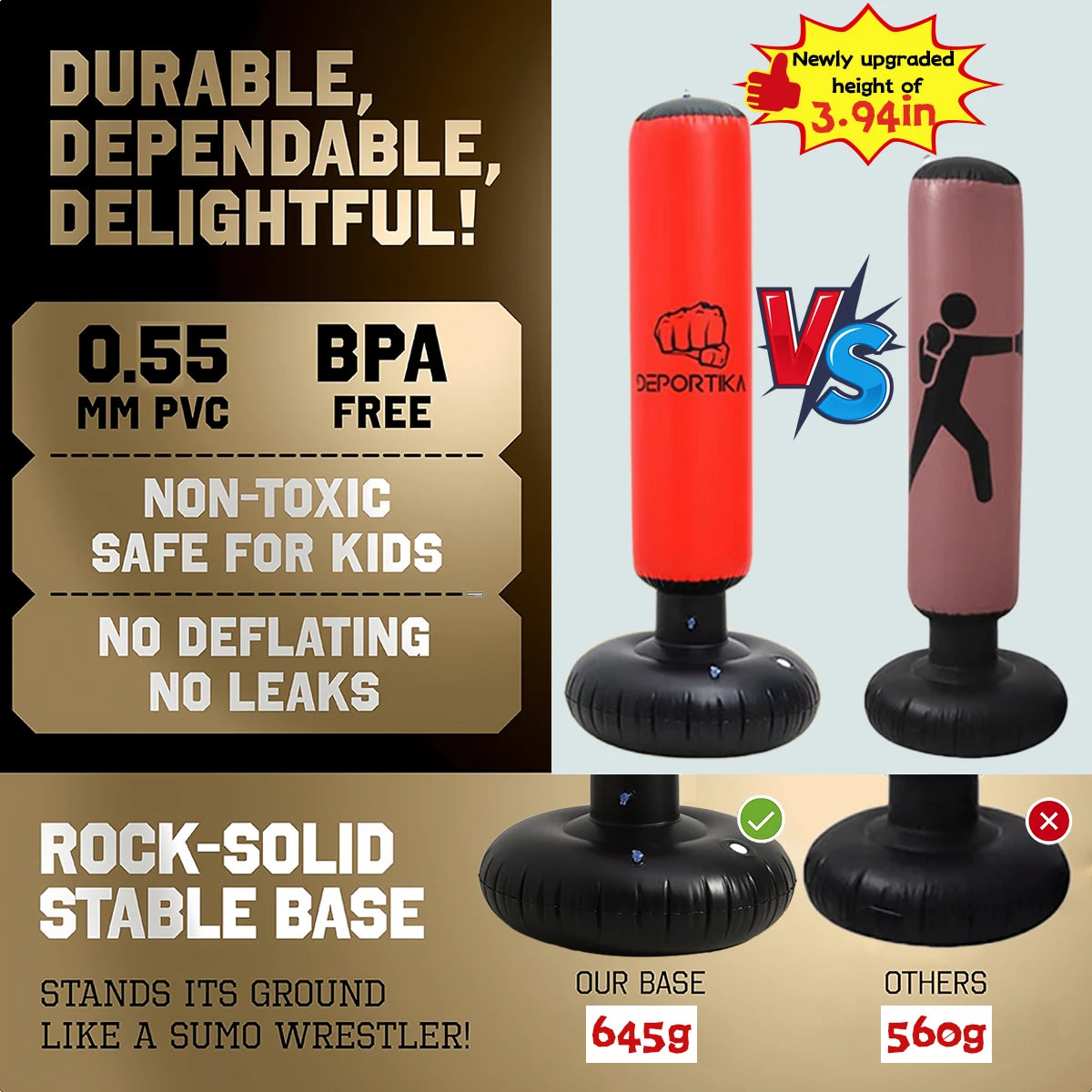 Inflatable Boxing Post, 63 Inch Stable Inflatable Boxing Bag, Vertical Sandbag Toy, Thickened Boxing Post