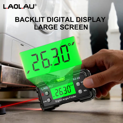 Digital Laser Angle Gauge USB Rechargeable High Precision Inclinometer & Level Box with Dual-Side Laser Lines Magnetic DIY Tools