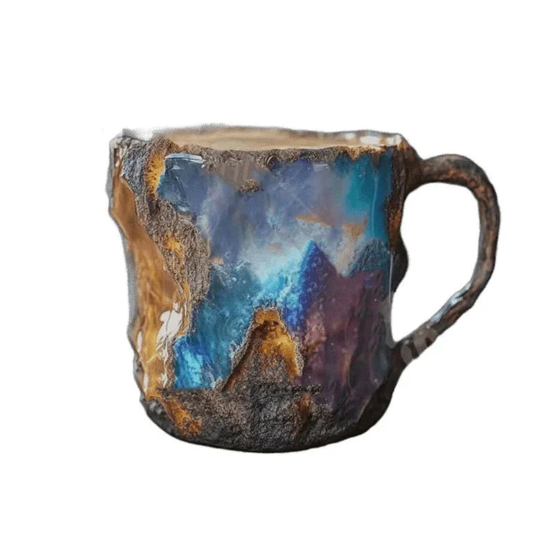 Mineral crystal coffee cup resin creative multi-color relief printing large capacity water cup color birthday gift mug