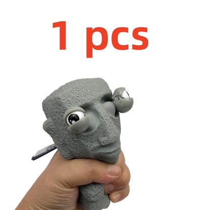 Stone Man Releases Stress Toy Slowly Rebounds Soft Moai Statue Squeeze Eyes Interested Expression Relaxes Stress Children's Gift