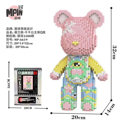 Weeding Bear Building Block Art Cake Bear Eternal Heart Bouquet Bear Ornament DIY Assembly Mini Brick Figure for Birthday Gift