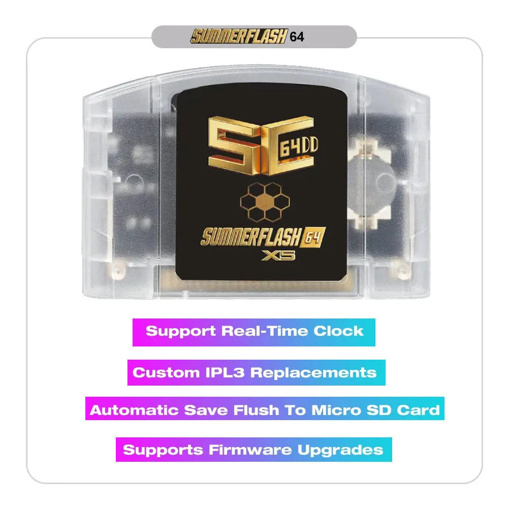 SC64 SummerflashX5 gold cart 64 Open Source N64DD Flash TF Cart SC64 GBC SNES 64DD 5000-in1 Retro Video Game Console Accesories