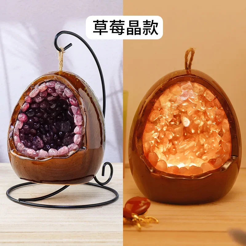 Natural Amethyst Cave Table Lamp Dinosaur Egg Bedroom LED Night Light Bedside Lamp Amethyst Flower Handicraft Home Decoration