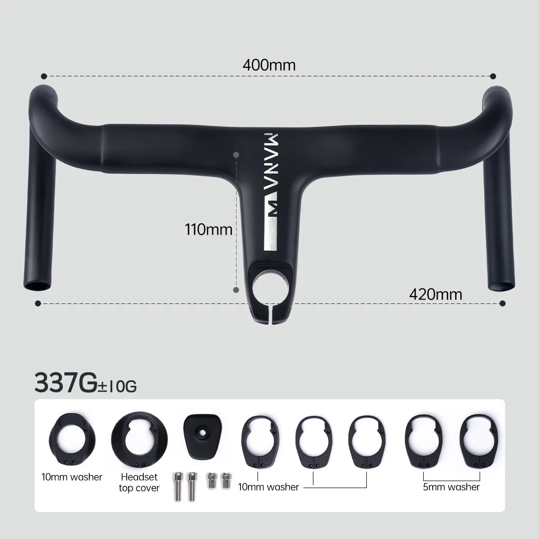 MANA AERO Ultra-Light Carbon Fiber Aero Handlebar - Integrated Cable Routing Superlight Aerodynamic for Road Bike Cycling
