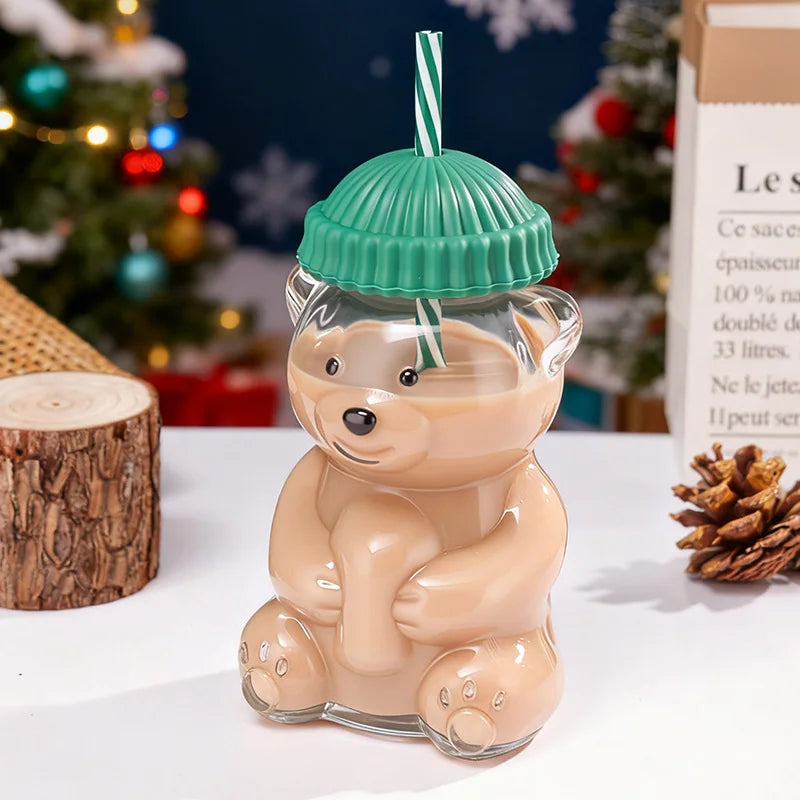 New Edition Little Bear Cold Drink Cup Cartoon Anime Glass Cup Portable Creative Design Cup Coffee Cup Bear Cup