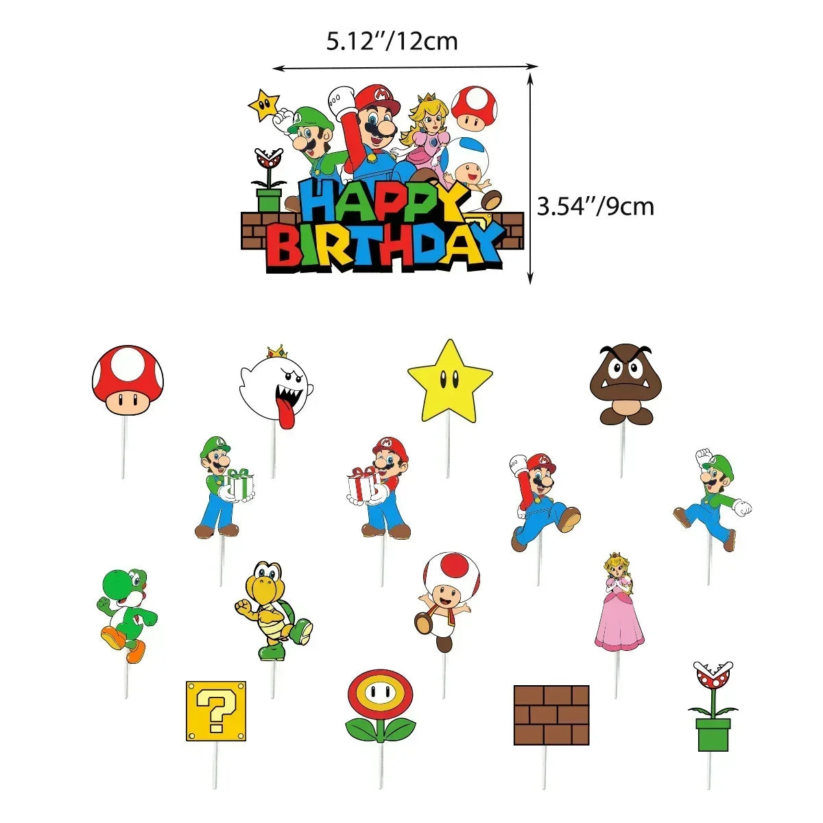 Mario Luigi Peach Princess Yoshi Toad Cake Insertion Cards Banner Spiral Tablecloth Mario Theme Birthday Party Carvinal Props
