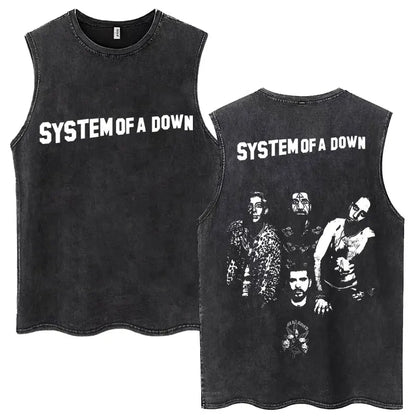 Washed Rock Band Tank Tops Men's Retro Hip Hop Sleeveless T-shirt Summer Oversized Cotton Vests Gifts Fans Gifts Streetwear Tops