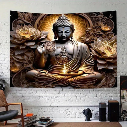 VIKAMA Buddhist Lotus Tapestry, Zen Meditation Wall Hanging for Oriental Mandala Meditation Space, Serene Home Atmosphere