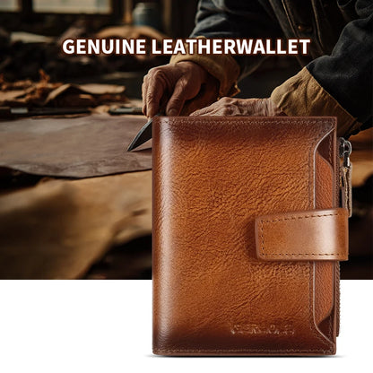 GERUOLA Men's Genuine Leather Wallet, Vintage RFID Blocking Anti-Theft Folding Wallet, ID Window, Coin Pocket, and Zipper Closur