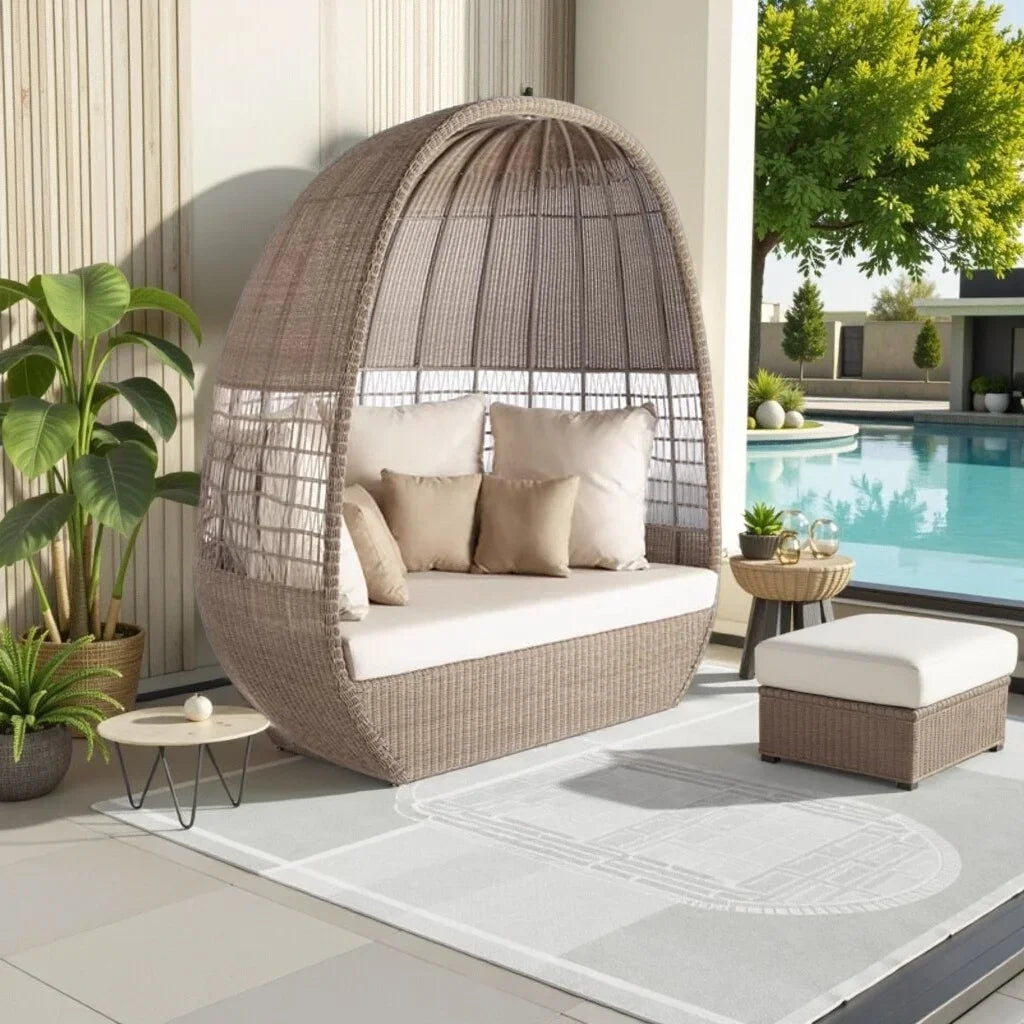 ABB  outdoor rattan bed round bed recliner Internet celebrity bed and breakfast garden hotel villa courtyard sofa