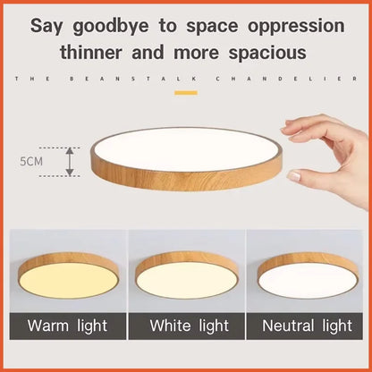 Modern Nordic LED Ceiling Light Round Fixture with Wood Accent for Bedroom Living Room Study Hallway Indoor Decor