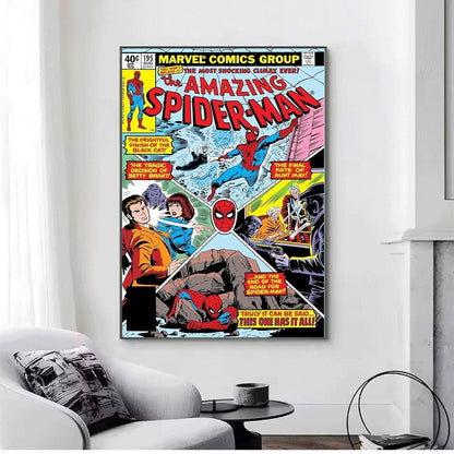 Superhero Iron Man Spider‑Man Vintage Comic Collage Canvas Wall Art Print Poster Unframed Canvas Painting Home Living Room Bed