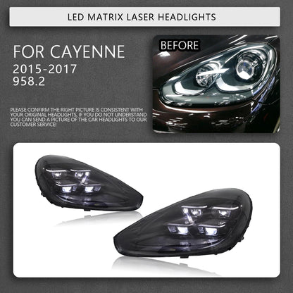 Car Lights For Porsche Cayenne Headlights 2011-2017 958 LED Laser Matrix Head Lamps Upgrade 2024 Style