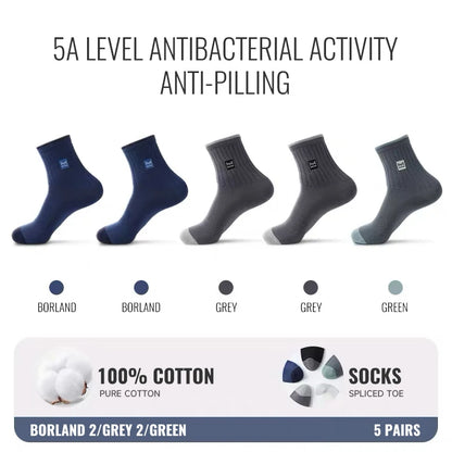 MiiOW 100% Pure Cotton Socks Men Business Dress Sock Anti Odor Crew Socks Antibacterial Breathable Sports Long Sock Black White