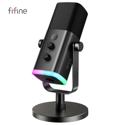 FIFINE USB/XLR Dynamic Microphone with Touch Mute Button,Headphone jack,I/O Controls,for PC PS5/4 mixer,Gaming MIC Ampligame AM8