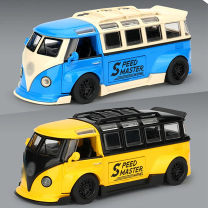1/32 Volkswagen T1 Minibus Samba JDP Modified Toy Car For Children Diecast Miniature Model Sound & Light Collection Gift Boys
