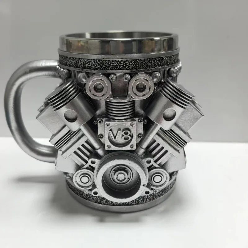 Stainless Steel Cup V8 & V6,  V6 V8 Engines Design Mug, Durable & Stylish Rust-Proof 15oz Coffee Mug Perfect for Car Enthusiasts