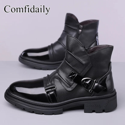 Fashionable  casual personalized motorcycle men boots with retro V-mouth side zipper outdoor oversized (39-48) riding boots