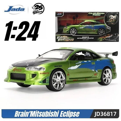 In Stock Jada 25th 1:24 Fast & Furious Dodge Charger Skyline GTR Totota Supra Mitsubishi Eclipse Lancer EVO Alloy Car  Gift Toy