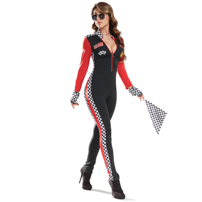 Cosplay Sexy Race Car Driver Halloween Costumes Women Sexy Racing Jumpsuit Long Sleeves Racer Girl Uniform Cheerleaders Costume
