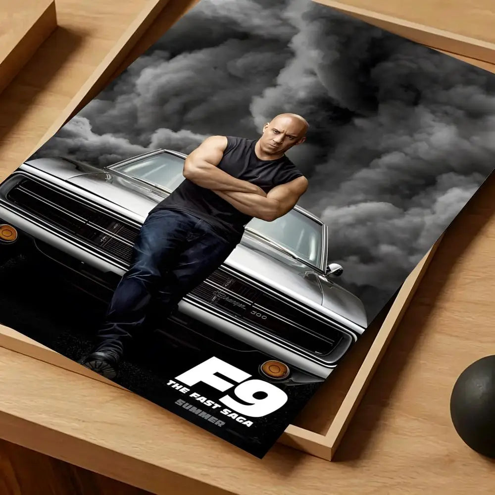 Movie Fast & Furious Poster Self-adhesive Art Waterproof Paper Sticker Coffee House Bar Room Wall Decor