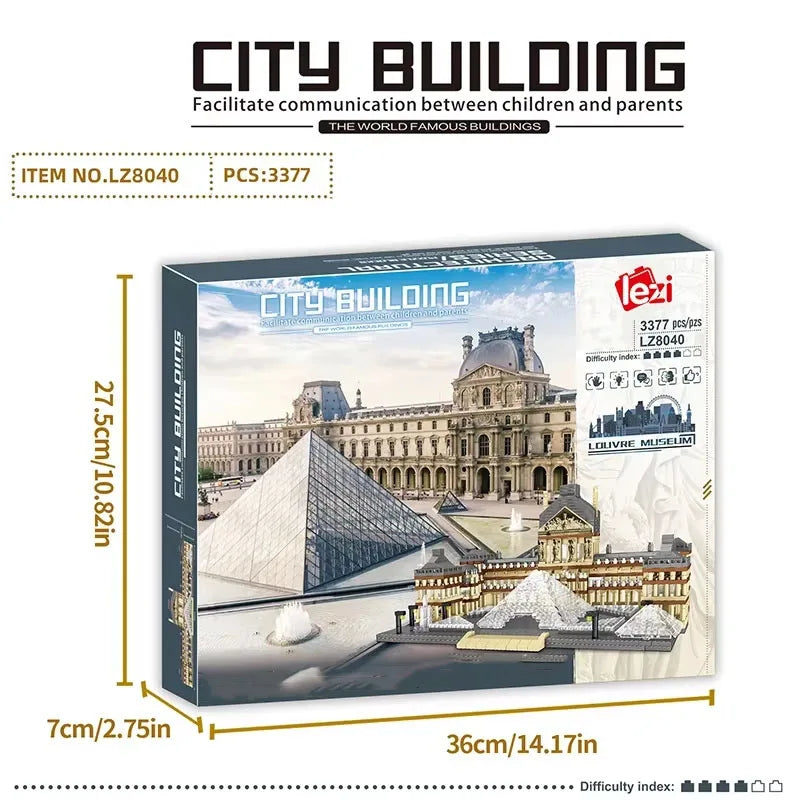 3377PCS Louvre Model Building Blocks World Famous Attractions Architectural Model Bricks Desktop Deco Boys DIY Toys Holiday Gift
