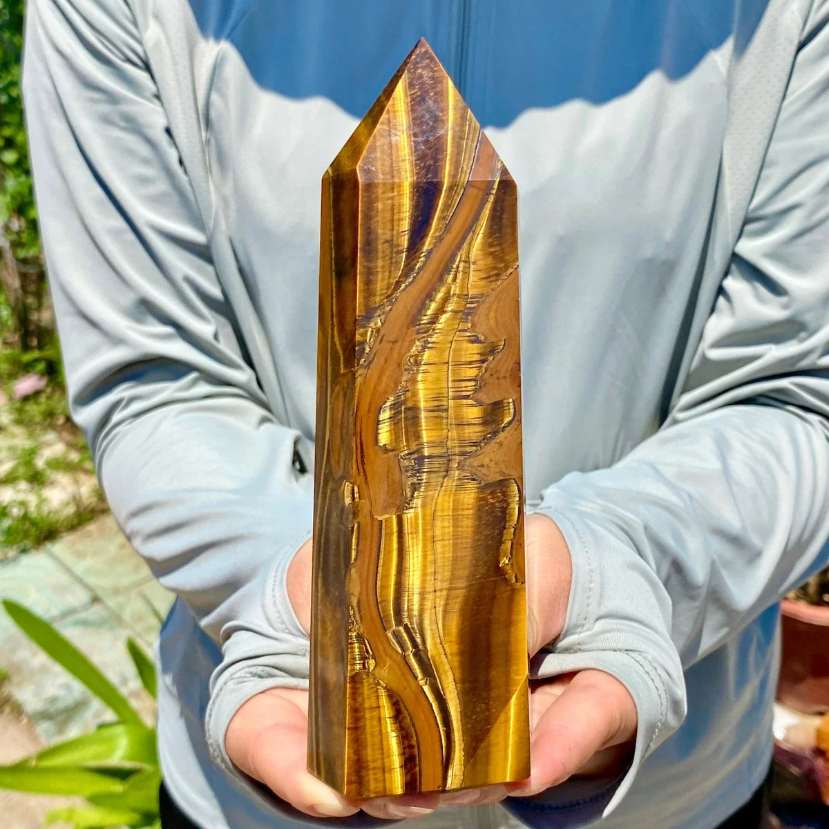 Natural Formed!  Yellow Tiger's Eye Obelisk, Quartz Crystal Tiger's Eye Rock Column, Mineral Point Wand Healing