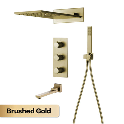 Luxury Gun Grey Brass Wall Mounted Constant Temperature Shower System Embedded Cold and Hot Water 4-Function Bathroom Mixer