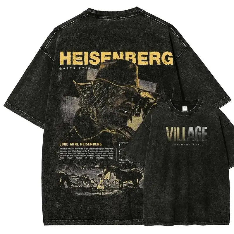Game Resident Evil Karl Heisenberg Printed Tshirt Men Women Street Cotton T-shirts Oversized Retro T Shirt Harajuku Washed Tees