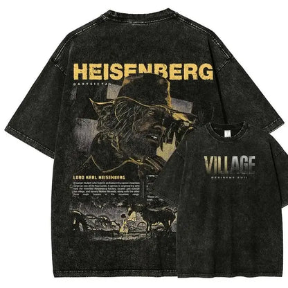 Game Resident Evil Karl Heisenberg Printed Tshirt Men Women Street Cotton T-shirts Oversized Retro T Shirt Harajuku Washed Tees