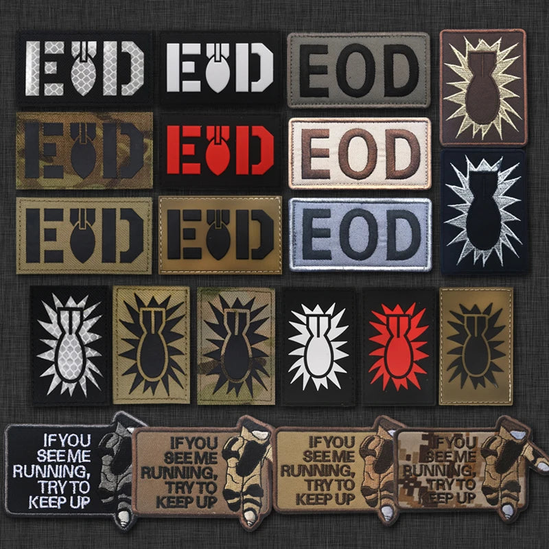 Outdoor Bag Accessories EOD English Pattern Embroidery + Reflective PVC Armband Morale Backpack Hook and Loop Patch