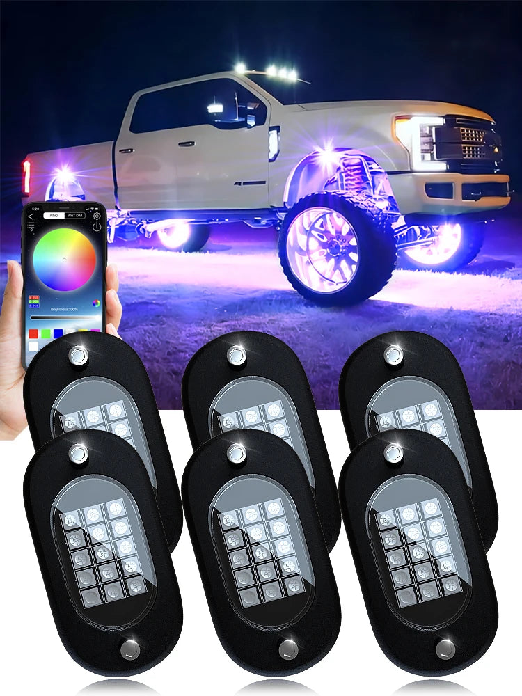 Honalia RGB LED Rock Lights APP Control Music Neon Car Underglow Chassis Light for Offroad Truck SUV 4x4 ATV Boat