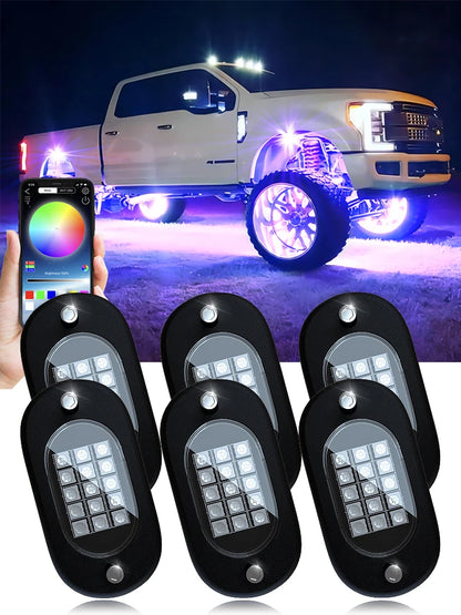 Honalia RGB LED Rock Lights APP Control Music Neon Car Underglow Chassis Light for Offroad Truck SUV 4x4 ATV Boat