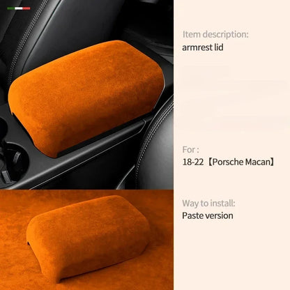 Alcantara Suede Wrapping Car Adhsive Armrest Cover Storage Lid Box Panel Trim For Porsche Macan 2018 2019 2020 2021 2022