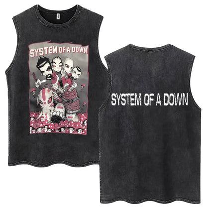 Washed Rock Band Tank Tops Men's Retro Hip Hop Sleeveless T-shirt Summer Oversized Cotton Vests Gifts Fans Gifts Streetwear Tops