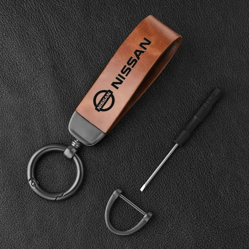 Vintage Leather Car Keychain Key Ring Pendant Fit For Nissan Sylphy N7 Qashqai J10 J11 Note Teana Navara Juke GTR 350Z Patrol Ti
