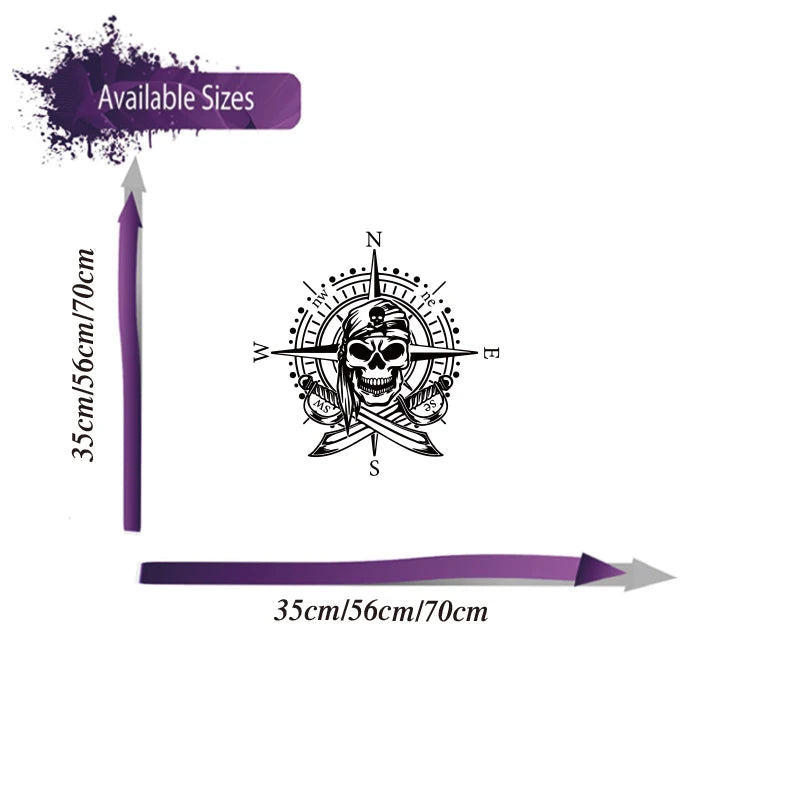 Large Pirate Compass Skull Car Sticker Decal Nautical Wind Rose Auto Vehicle Body Door Hood Bumper Vinyl Decor